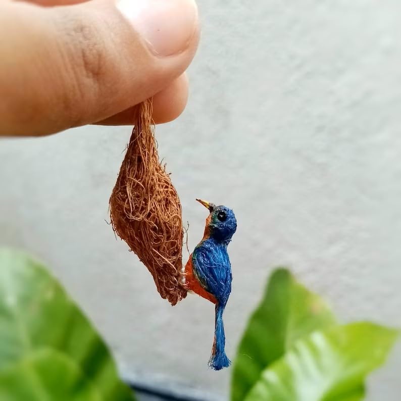 Mini Bird Nest Ornament – Handmade Hanging Decor for Christmas Tree & Miniature Displays