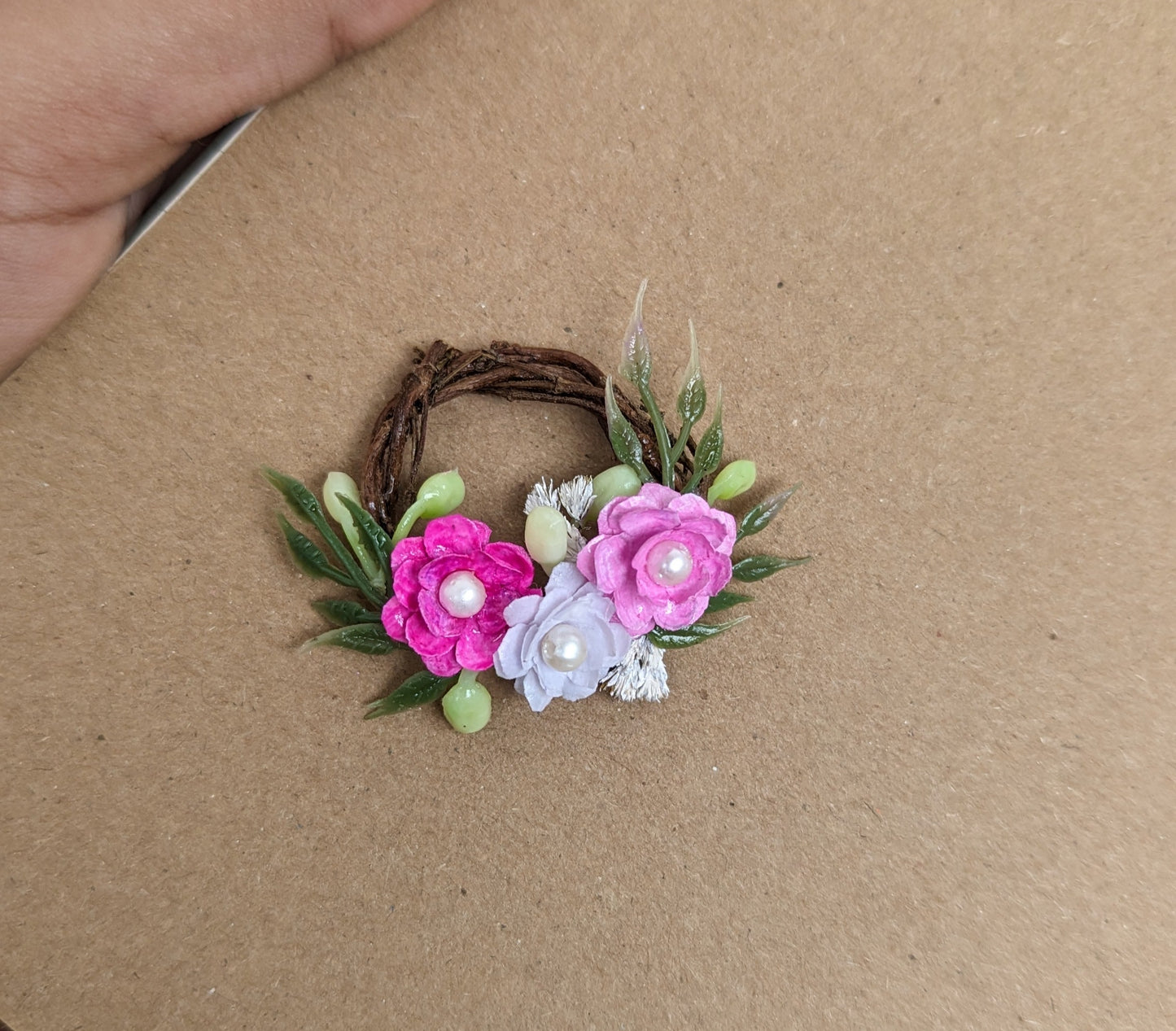 Mini Floral Wreath – Handmade Dollhouse & Miniature Decor Accent