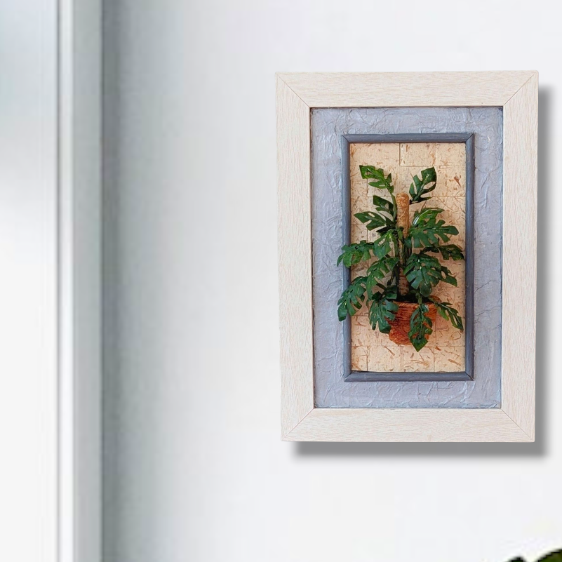 Miniature Cheese Plant Wall Art – Handcrafted Botanical Frame for Cozy Interiors