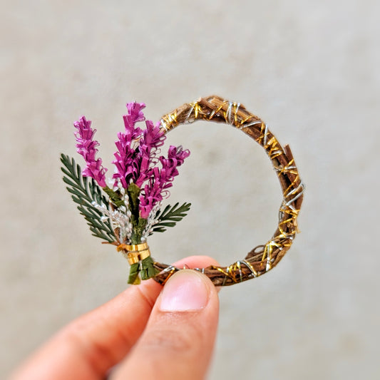 Mini Lavender Grapevine Wreath – Handmade Floral Wall Decor for Cozy Homes – Miniature Wall Hanging