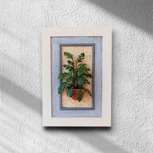 Miniature Cheese Plant Wall Art – Handcrafted Botanical Frame for Cozy Interiors